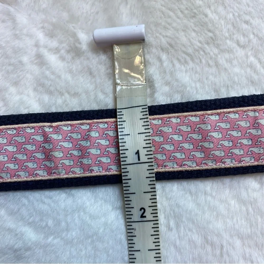 Vineyard Vines Pink Whale Fabric/Blue Woven Belt W/Brown Leather
